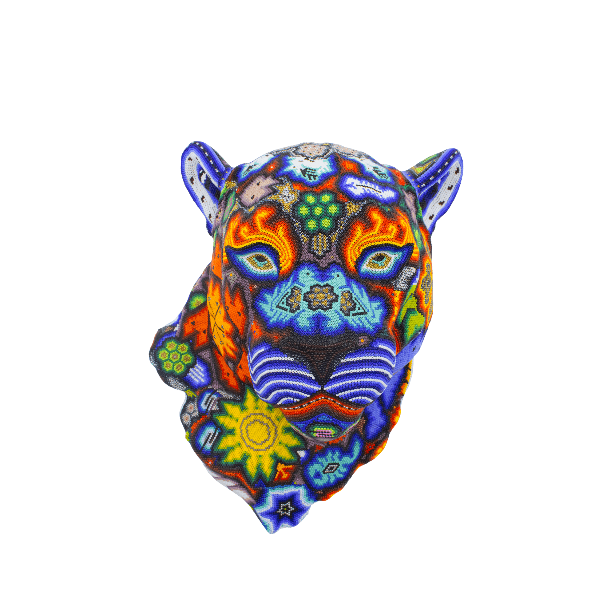 Figura de cabeza de puma huichol