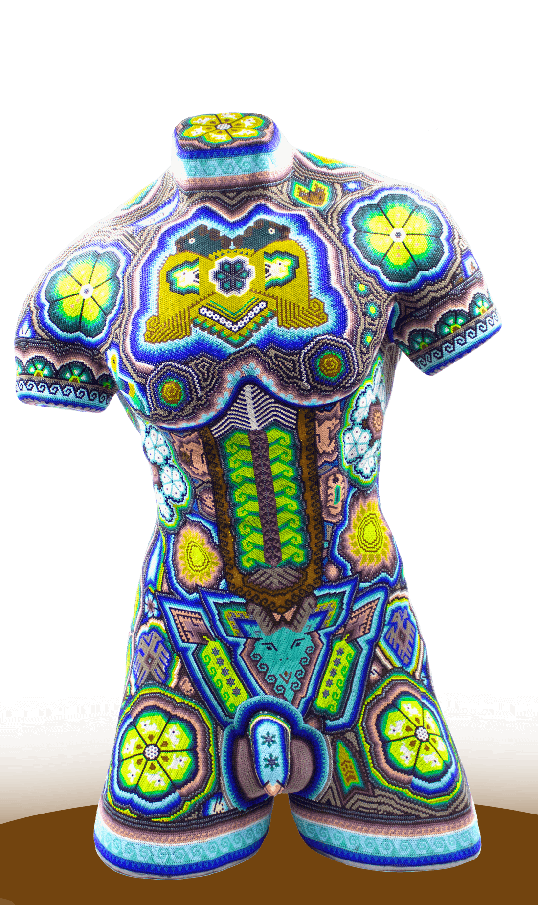 Figura de torso de hombre con chaquira color verde